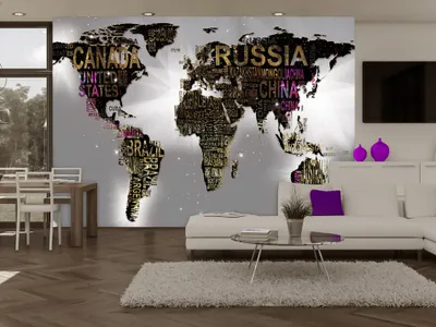 Zdjęcie produktu dla Tapeta flizelinowa z motywem mapy świata, idealna do salonu, przedpokoju, biura – dekoracja ścian, wymiary 400x280 cm, model k-A-0040-a-d