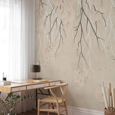 Produktbild von Selbstklebende Folie Fototapete - Abstract falling leaves - subtle nature motif with branches 343x256 cm Blumen b-B-0660-a-d