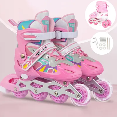 Produktbild von Inline Skates 4 Gang Einstellbar Größe 26-32 Leuchtend, Umschaltbare Doppelreihe, für Kinder Junge Mädchen Erwachsene, S