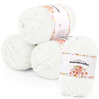 Häkelgarn-Set 200 g, 4 x 50 g, Acryl, Weiß, 440 m, für Anfänger
