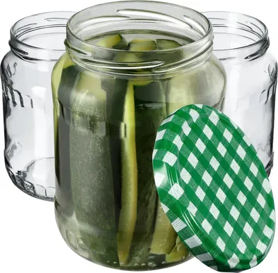 Obrázok produktu pre KADAX zaváracie poháre s viečkom "Jukka", poháre na džem, zaváracie poháre, 720 ml, zelená kockovaná farba, 64 kusov