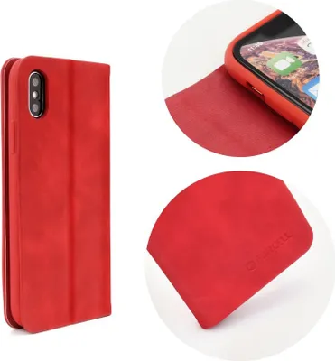 Produktbild von Buch Tasche SILK Premium kompatibel mit SAMSUNG GALAXY S8 (G950F) Handy Hülle Etui Brieftasche Schutzhülle mit Standfunktion, Kartenfach Rot