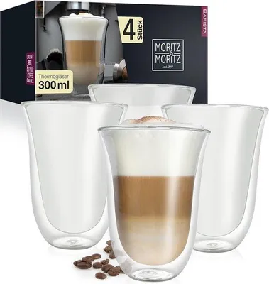 Obrázok produktu pre Dvojstenné kávové hrnčeky, 4x300 ml, Latte Macchiato, vhodné do umývačky riadu
