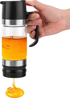 Produktbild von Honigspender - Tropffreier Glas-Honigspender mit Ständer - 300 ml Glas-Honigtopf mit Griff - Sirupspender für Honigsirup Kaffee Tee (Schwarz)