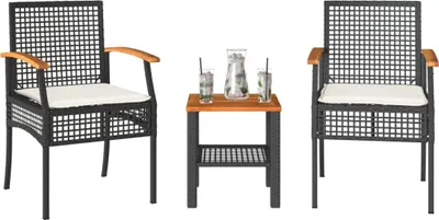 Image de vidaXL Ensemble Bistro 3 pièces avec coussins Noir Poly Rotin Acacia