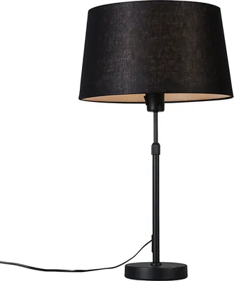 Produktbild von QAZQA - Modern Tischleuchte I Tischlampe I Lampe I Leuchte schwarz mit Schirm schwarz 35 cm verstellbar - Parte I Wohnzimmer I Schlafzimmer I Nachttischleuchte - Stahl Rund - LED geeignet E27