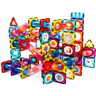 Image de Olvy briques magnétiques 100 pièces - Piste de billes magnétique & jouets de construction pour enfants, STIM, Montessori, compatible avec Magna & Connetix