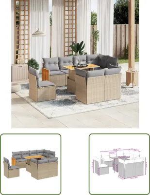Produktbild von The Living Store 9-tlg. Garten-Sofagarnitur mit Kissen Beige Poly Rattan