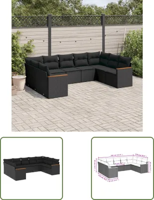 Produktbild von The Living Store 9-tlg. Garten-Sofagarnitur mit Kissen Schwarz Poly Rattan