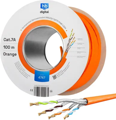 Produktbild von hb-digital CAT 7a Verlegekabel Ethernet 100m Datenkabel max.1200 MHz S/FTP AWG23 LSZH orange