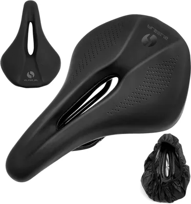 Produktbild von Fahrradsattel mit Memory-Schaum - Bequemer Sattel - Ideal für lange Fahrradtouren - Atmungsaktives Holzdesign - 255 x 155 mm - Schwarz