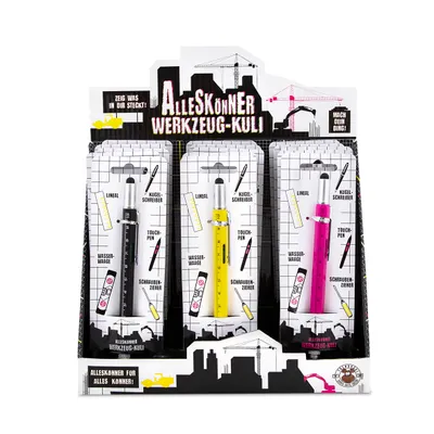 Produktbild von Trendhaus 830937 Werkzeug-Kugelschreiber mit 5 Tools Wasserwaage Lineal pink
