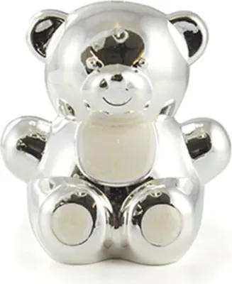 Produktbild von Spardose Teddybär versilbert mit Emailleeinlagen - creme