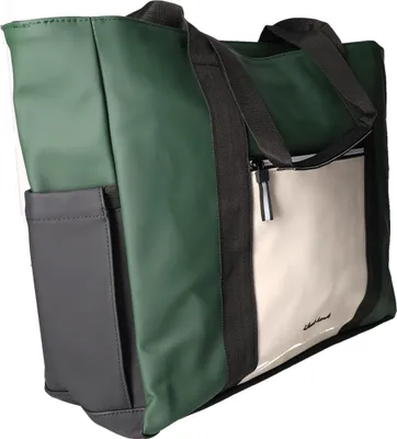 Produktbild von Shopper Tasche BK-749 aus glattem Kunstleder Grün 43x36x13 cm mit Laptopfach Reißverschluss