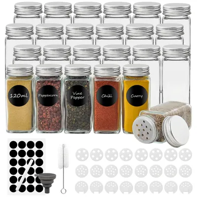 Image de Omgoods - Ensemble de 24 pots en verre pour épices avec couvercle à vis
