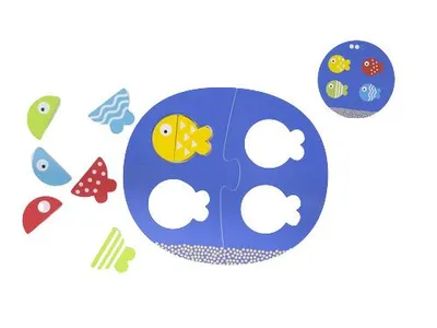 Produktbild von Jumbo Spiele GOULA Fisch Match & Mix, Lernspiel, Kinderspielzeug, Holzspielzeug, Kinder Spielzeug, 53476