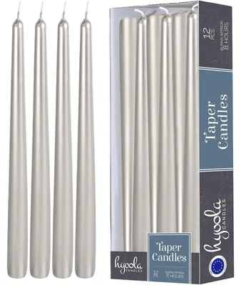 Image de Bougies coniques décoratives, longue durée, sans parfum, argentées, 12 pièces, 30 cm