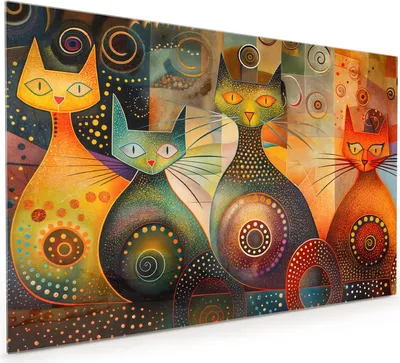 Produktbild von Küchenrückwand Spritzschutz Glas mit Motiv Katzenkunstwerk 40 x 40 cm
