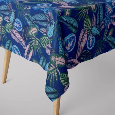 Produktbild von SCHÖNER LEBEN. Tischdecke Dschungelpflanzen blau grün rosa Größe 130x220cm