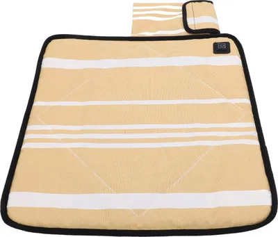 Imagen del producto de Cojín calefactable portátil para asiento, con funda de lona, conexión USB, ajuste de temperatura, ideal para estadios, actividades al aire libre, camping, pesca y sillas de oficina. Color: amarillo con rayas