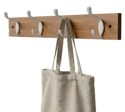 Productafbeelding van Amig - Wandgarderobe, model "Mehrfach" - 450 x 70 x 75 mm - Haken in acaciahout/zwart -