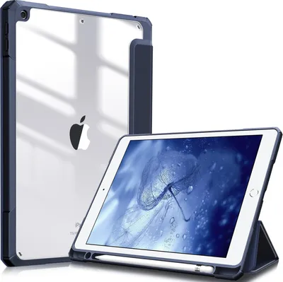 Produktbild von Fintie Hybrid Hülle für 10.2 Zoll iPad 9. Generation 2021/8. Gen 2020/7. Gen 2019 mit Stifthalter - Stoßfeste Schutzhülle mit transparenter Hartschale auf der Rückseite, Marineblau