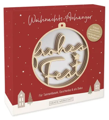 Holz-Weihnachtsanhänger, 3 Stück, Ø 8 cm, festlich