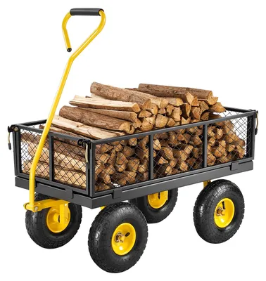 Image de Chariot de jardin - Chariot en acier, capacité de charge de 500 kg, pneus en caoutchouc de 10 pouces - Jaune et noir