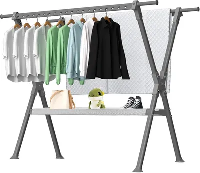 Produktbild von Trockenständer - Wäscheständer - Kleiderstange - Platzsparendes Design - 138 bis 238 cm - Grau