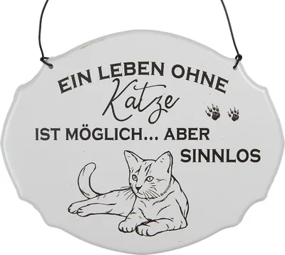 Produktbild von Clayre & Eef Textschild 18x15 cm Weiß Metall Katze
