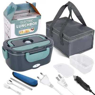 Image de Boîte à lunch électrique "bento" - Réchauffeur de nourriture 12V/24V/220V - 1500 ml - Thermoisolée - En plastique - Pour voiture et maison - Prise européenne