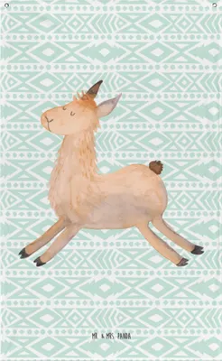 Produktbild von Mr. & Mrs. Panda Wandteppich Lama Springen - Aztekenblau - Geschenk, Tapestry, Wandbild, Lamas, Freundin, Fröhlich, Wandschmuck, Glück, Hängedeko, Guten Morgen