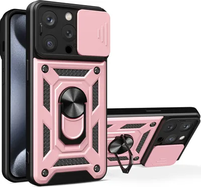 Produktbild von iPhone 15 Pro Hülle mit Magnetische Ring Ständer Halter Dia Kameraschutz TPU Bumper Silikon Schutzhülle für iPhone 15 Pro Rosa