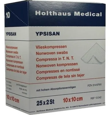 Zdjęcie produktu dla Kompresy włókninowe Holthaus Medical Ypsisan 10 x 10 cm sterylne, 50 kompresów