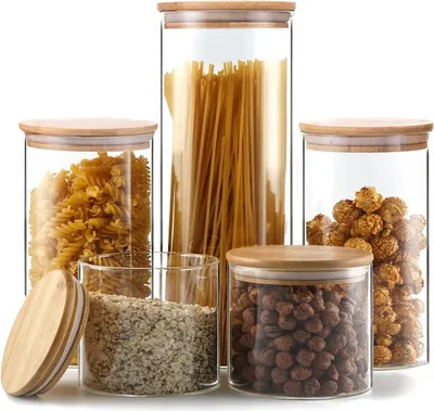 Produktbild von 5er-Set Luftdichter Vorratsdosen mit Deckel Luftdicht Glas, Vorratsgläser,Vorratsgläser mit Deckel, Vorratsglas,Glasbehälter, Set für Gewürz, Spagetti, Getreide Bohnen