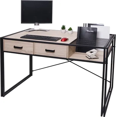 Produktbild von Schreibtisch HWC-H91, Bürotisch Computertisch, Industrial 76x120x70cm  Eiche-Optik