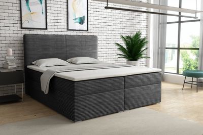 Boxspringbett LOFT III 160x200 Boxspring Komplettbett Polsterbett Taschenfederkern-Matratzen H4 ganz in Cord Cord-Samt inkl. Bettkasten Topper