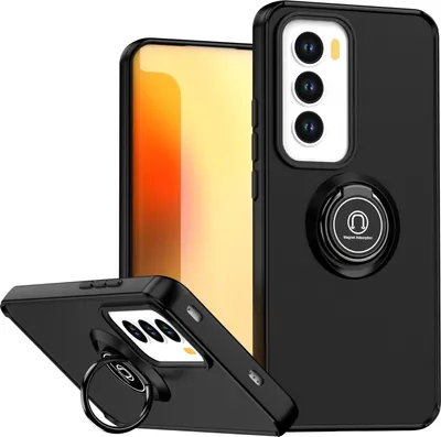Image de Etui pour Oppo Reno12 étui TPU translucide mat avec porte-anneau et support Noir