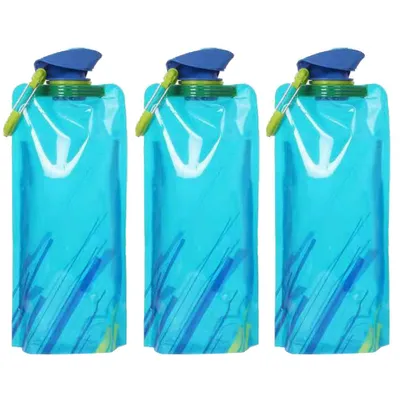 Produktbild von 700ML Faltbare Wasserflaschen Set von 3 Trinkflasche Flasche Beutel (Blau)