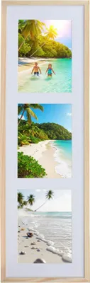 Produktbild von Multiframe Collage Bilderrahmen Holz Fotos Massivholz Bilderrahmen mit Passepartout & bruchsicherem Kunststoffglas Quer & Hochformat Wandrahmen S111 - Farbe: Natur | Format: 3x 13x18 H