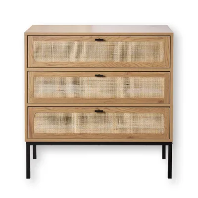 Produktbild von CALICOSY - Kommode mit 3 Schubladen und Vorderseite aus Rattan - L80 cm