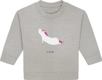 Produktbild von Mr. & Mrs. Panda Organic Baby Pullover Einhorn Yoga 12. - 18. Monat - Heather Grey - Geschenk, Achtsamkeit, Einhörner, Unicorn, Sport, Bullover, Süß