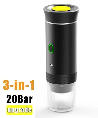 Produktbild von 3-in-1 tragbare Kaffeemaschine - Kapsel- und Pulver-Espressomaschine - kabellos 12V Auto und Zuhause - 60 ml Kapazität - Reise Camping Kaffeemaschine - Schwarz