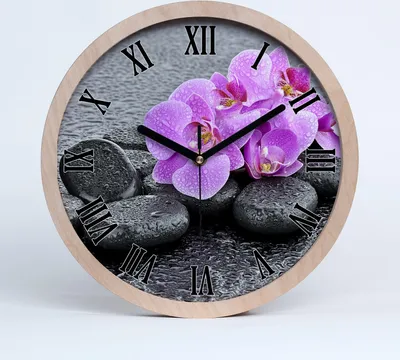 Produktbild von Holzuhr 25fi cm wanduhr - schwarze Spitzen - Orchideen Steine