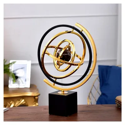 Produktbild von Abstrakte Skulptur Dekoration, Globus für Schreibtisch und Büro, Rotierender Metallglobus für Zuhause