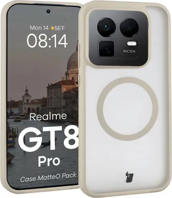 Produktbild von Schutzhülle mit Magnetring + gehärtetem Glas für Realme GT 8 Pro, Bizon MatteO Pack, Getönt-Beige