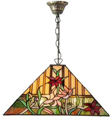Zdjęcie produktu dla Casa Padrino Luksusowa lampa wisząca Tiffany Wielokolorowa 40 x 40 x wys. 85 cm - Lampa wisząca Tiffany z ręcznie wykonanym szklanym kloszem