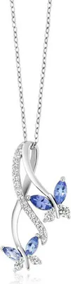 Produktbild von Damen-Halskette, Schmetterling, blauer Zirkonia, Schmuck, glitzernde Galvanik-Anhänger-Halskette für Hochzeit