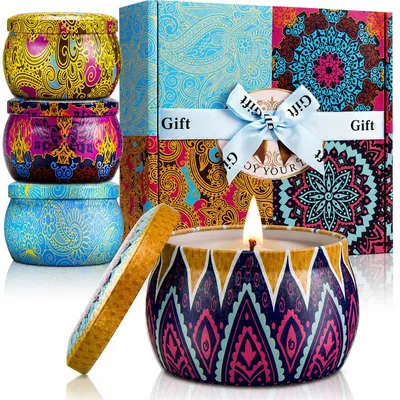 Image de Coffret de bougies parfumées, 100 % cire de soja, 6 pièces, pour aromathérapie