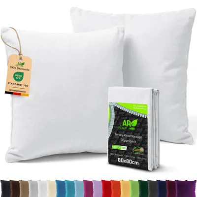 Produktbild von AR Line 2er Pack Jersey Kissenbezüge 80x80 Baumwolle – weich, pflegeleicht, Kissenhüllen mit Reißverschluss, in Farbe: Weiß